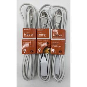 Tuxtronic Indoor Extension Cord 3-Pack (9ft, 16 Gauge, 2-Prong Polarized) White